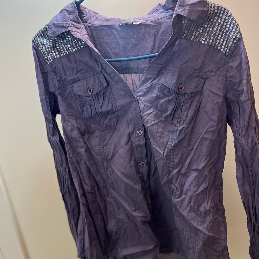Guess Purple Button Down w/ Sequins - image 1
